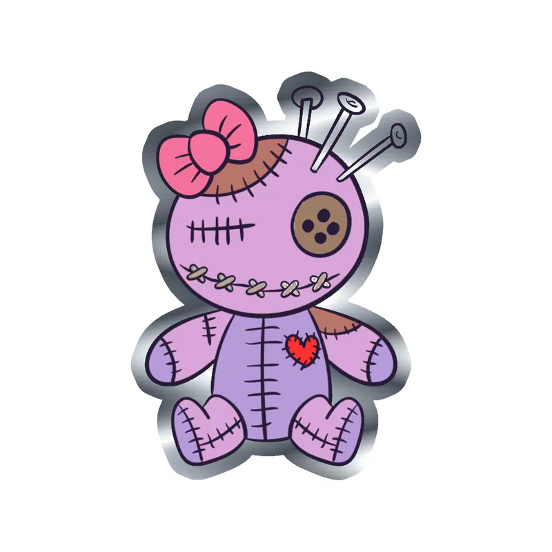 Voodoo Doll Silver Chrome Vinyl Decal - Custom Size