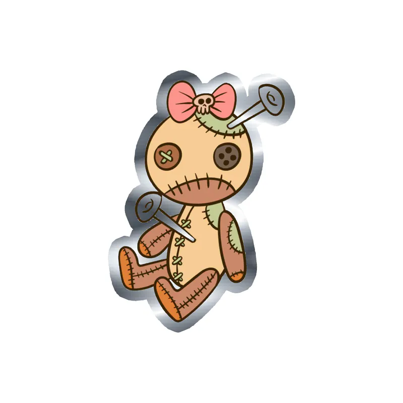 Voodoo Doll Silver Chrome Vinyl Decal - Custom Size