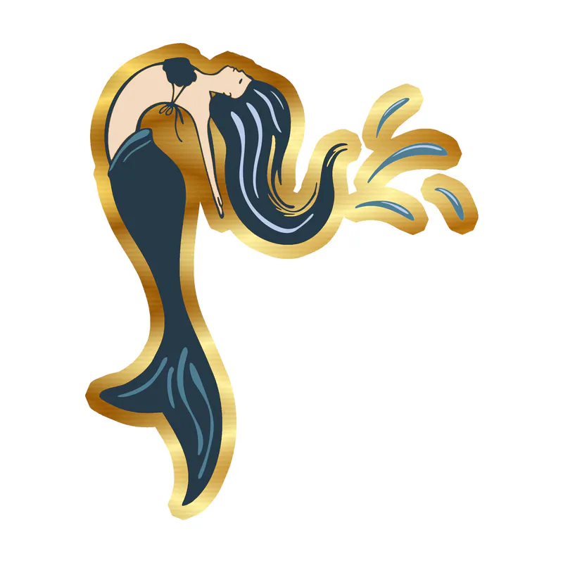Swimming Mermaid Full Color Vinyl - Gold Chrome Vinyl Sticker - Custom Size