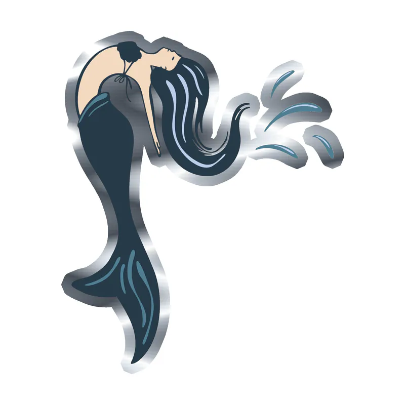 Swimming Mermaid Full Color Vinyl - Silver Chrome Vinyl Sticker - Custom Size