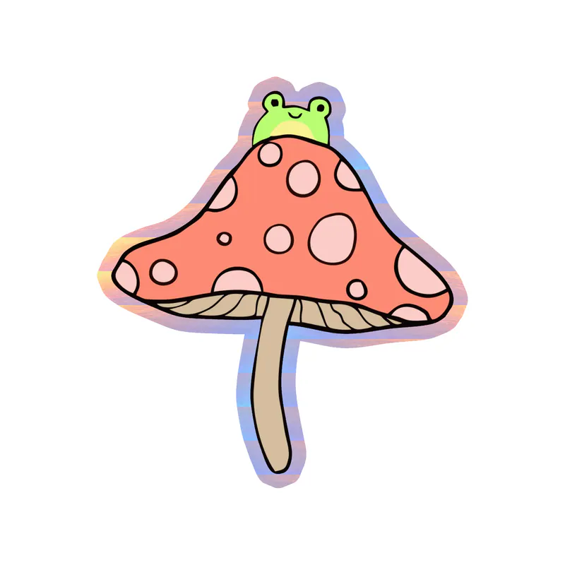 Frog with Mushroom Holographic Vinyl Decal - Custom Size