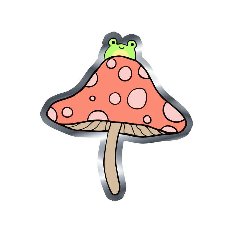Frog with Mushroom Silver Chrome Vinyl Decal - Custom Size