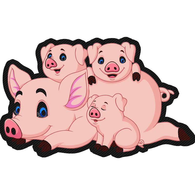 Pig Family - Carbon Fiber Vinyl Decal