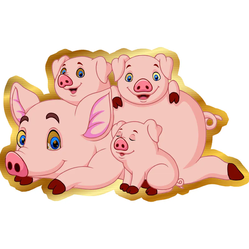 Pig Family - Gold Chrome Vinyl Decal