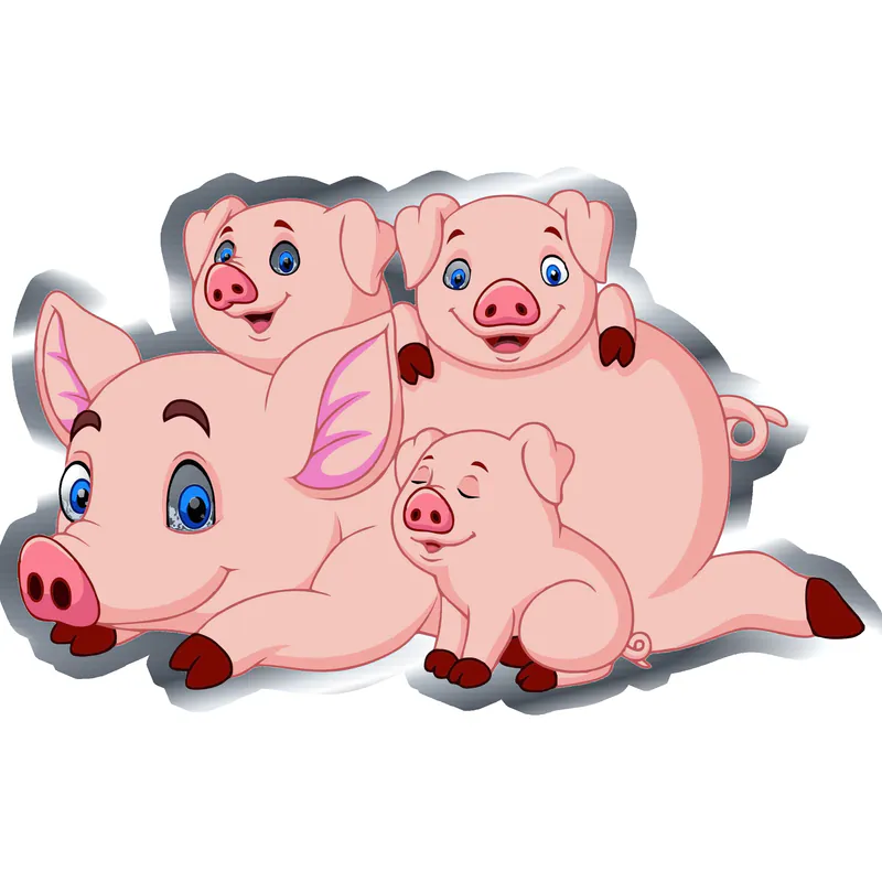 Pig Family - Silver Chrome Vinyl Decal