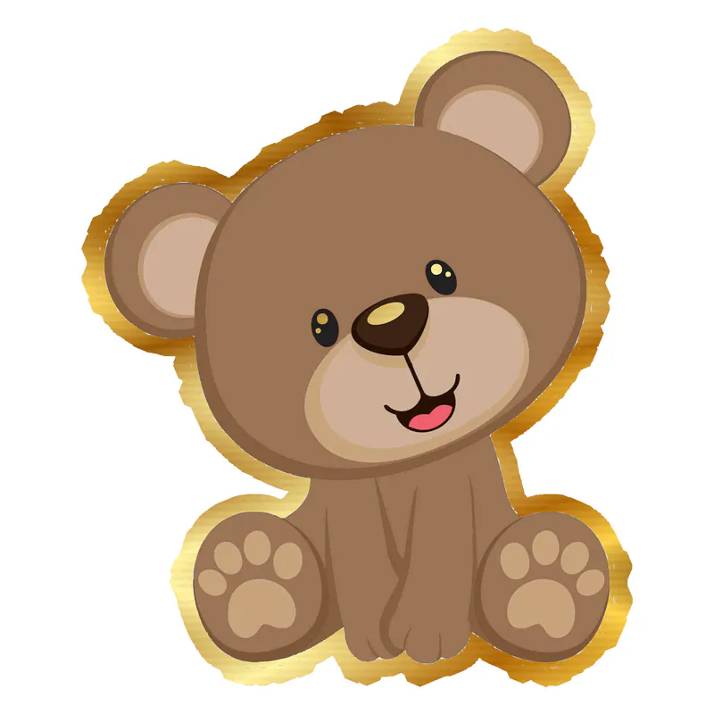 Cute Teddy Bear Gold Chrome Vinyl Decal - Custom Size
