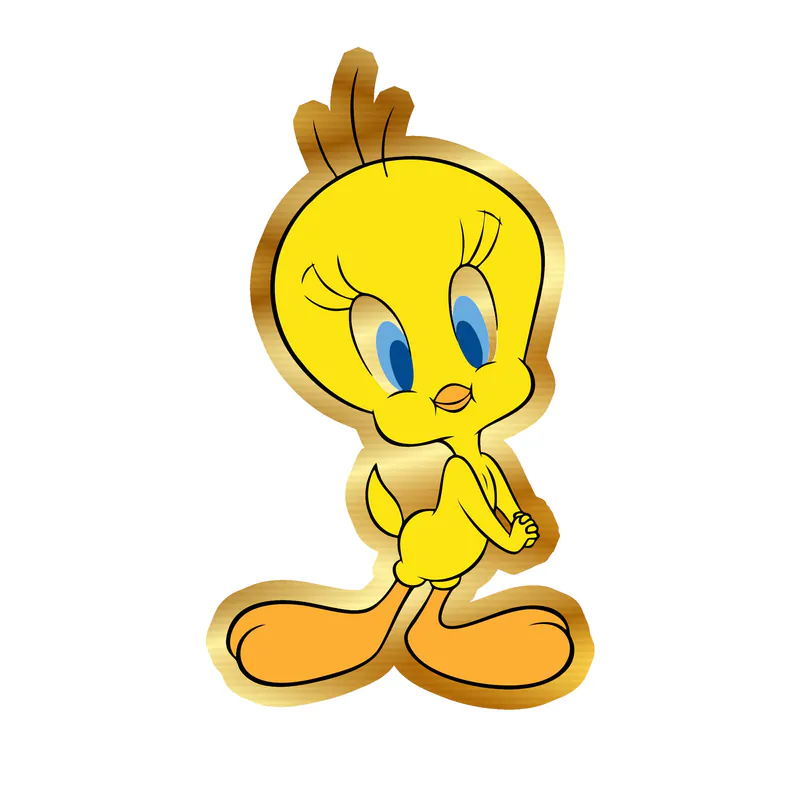 Looney Tunes - Tweety - Gold Chrome Vinyl Sticker - Custom Size