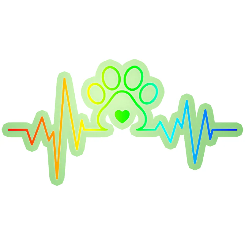 Dog Paw with Heartbeat Glow in the Dark Vinyl Decal