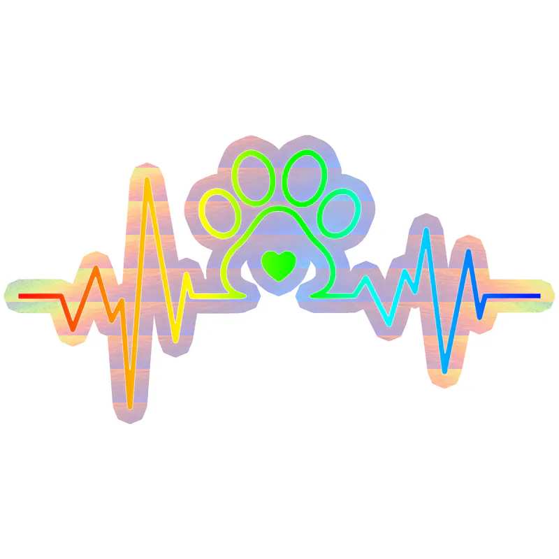 Dog Paw with Heartbeat Holographic Vinyl Decal