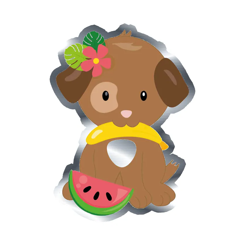 Dog with Watermelon - Silver Chrome Vinyl Decal