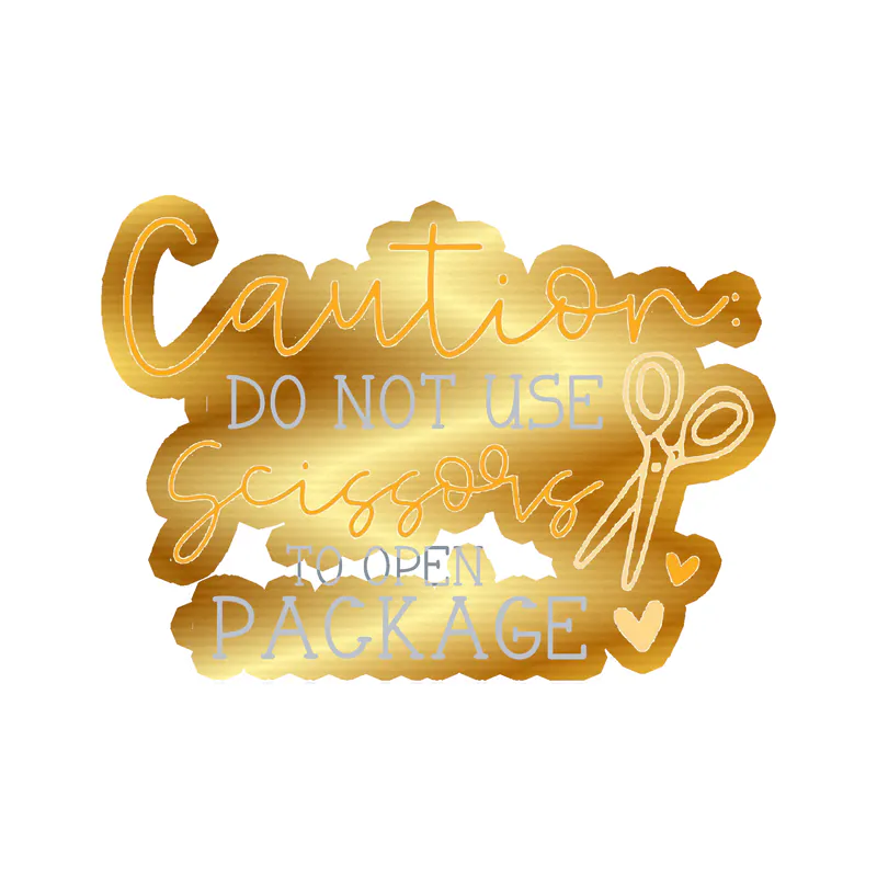 Caution Do Not Use Scissors to Open Package - Gold Chrome Vinyl Decal