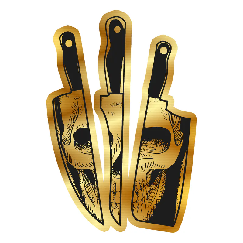 Knife with Skull - Gold Chrome Vinyl Decal - Custom Size