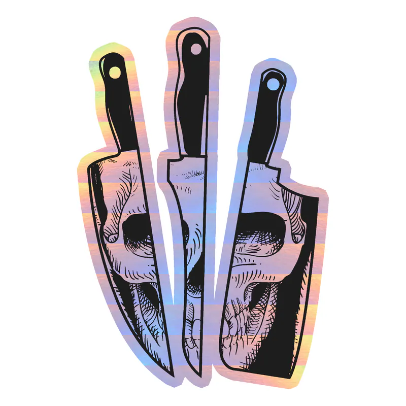 Knife with Skull - Holographic Vinyl Decal - Custom Size