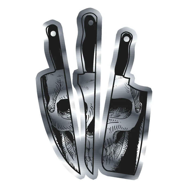 Knife with Skull - Silver Chrome Vinyl Decal - Custom Size