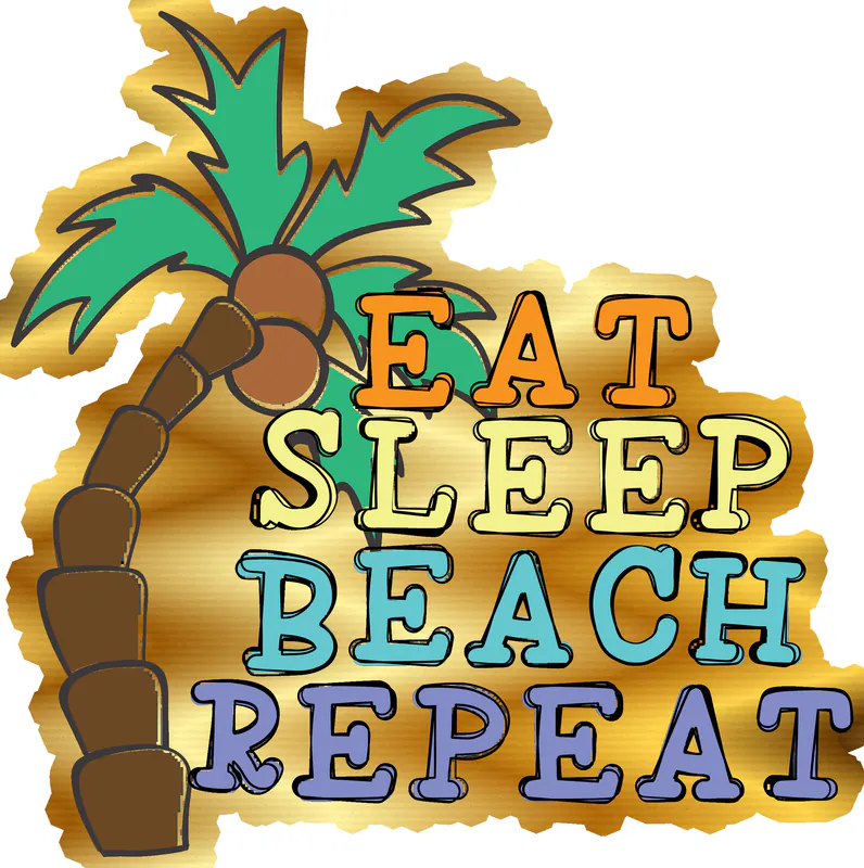 Eat Sleep Beach Repeat Gold Chrome Vinyl Decal