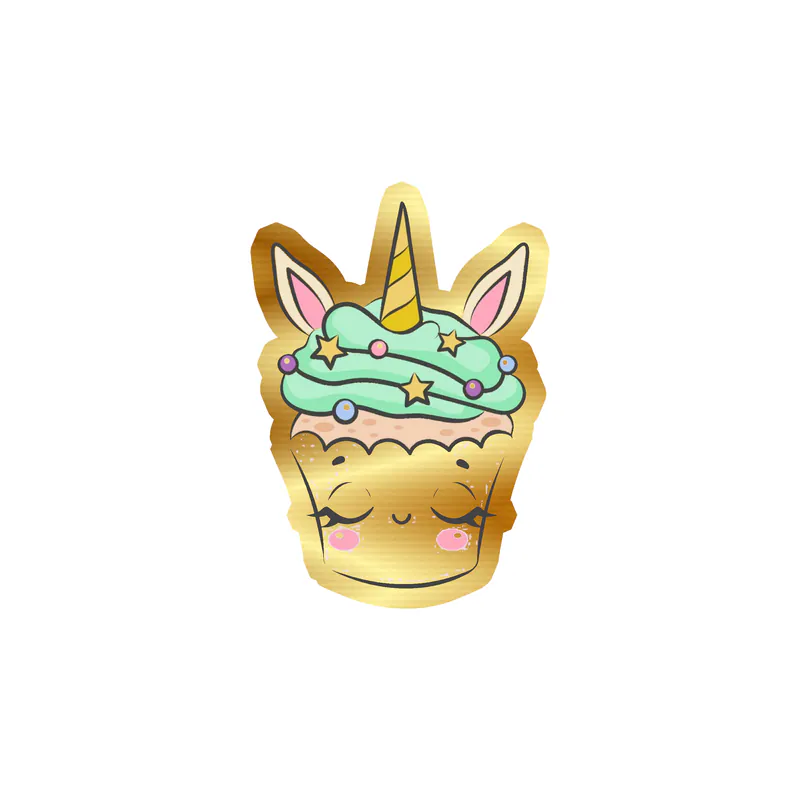 Unicorn Cupcake Gold Chrome Vinyl Decal - Custom Size
