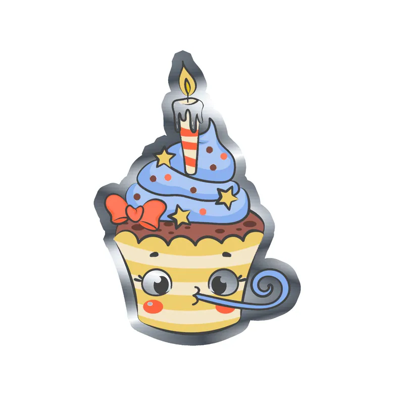 Birthday Cupcake Silver Chrome Vinyl Decal - Custom Size
