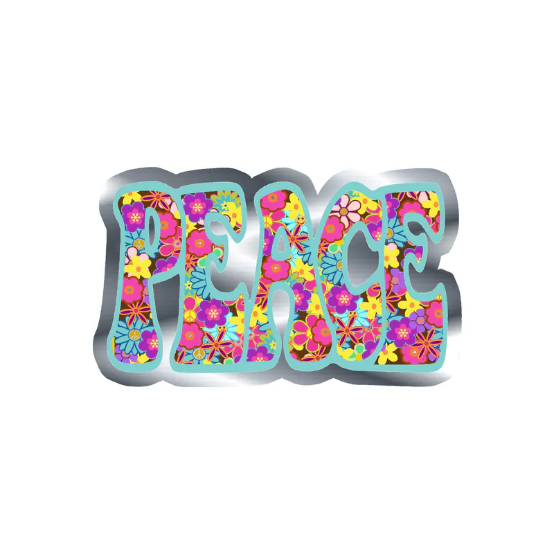 Peace Silver Chrome Vinyl Decal - Custom Size