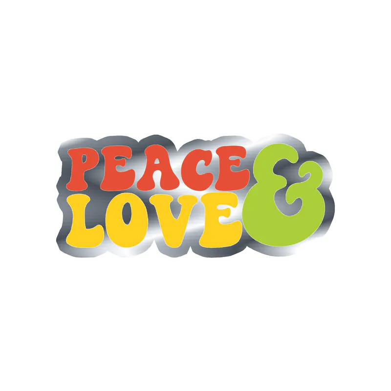 Peace and Love Silver Chrome Vinyl Decal - Custom Size