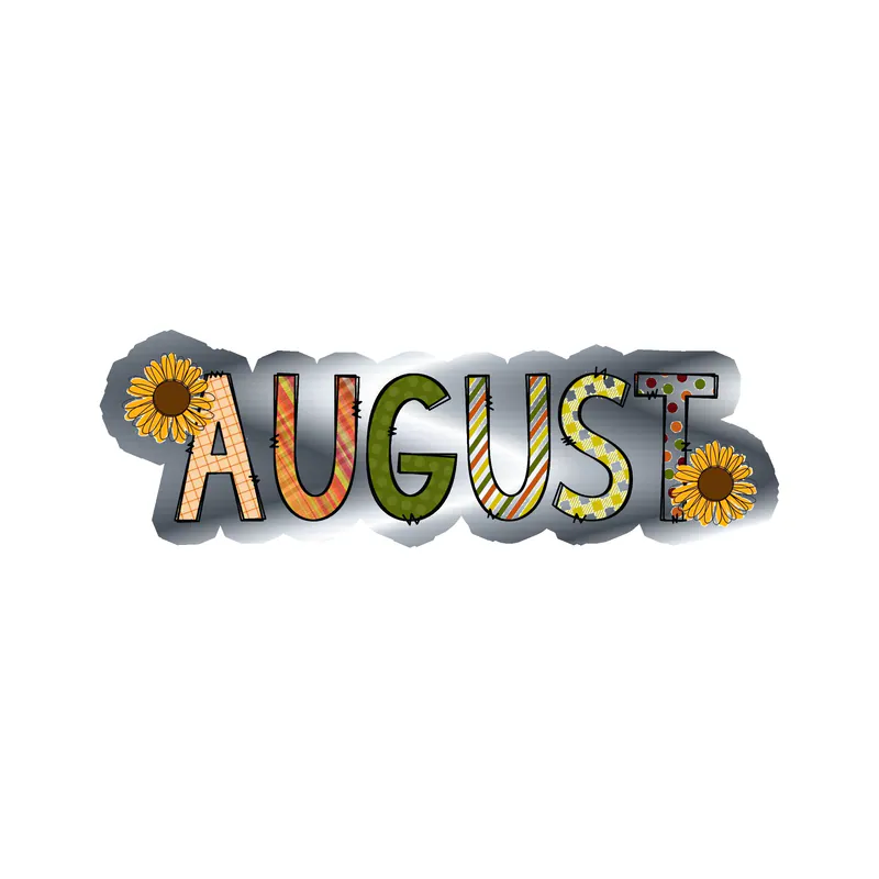 August - Month - Silver Chrome Vinyl Decal - Custom Size