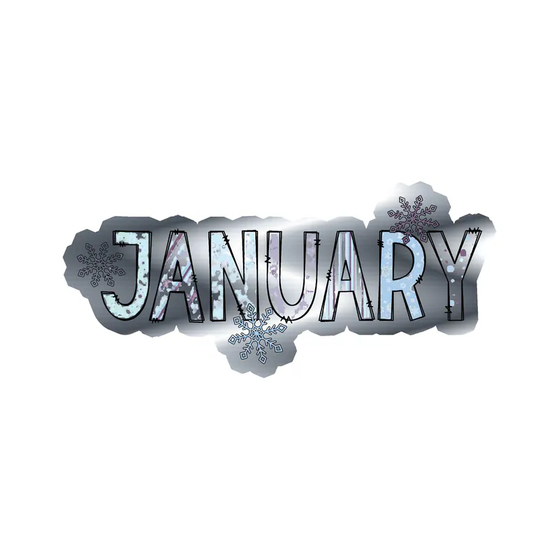 January - Month - Silver Chrome Vinyl Decal - Custom Size