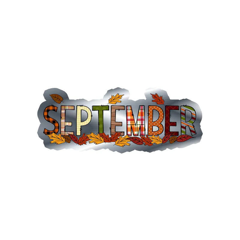 September - Month - Silver Chrome Vinyl Decal - Custom Size