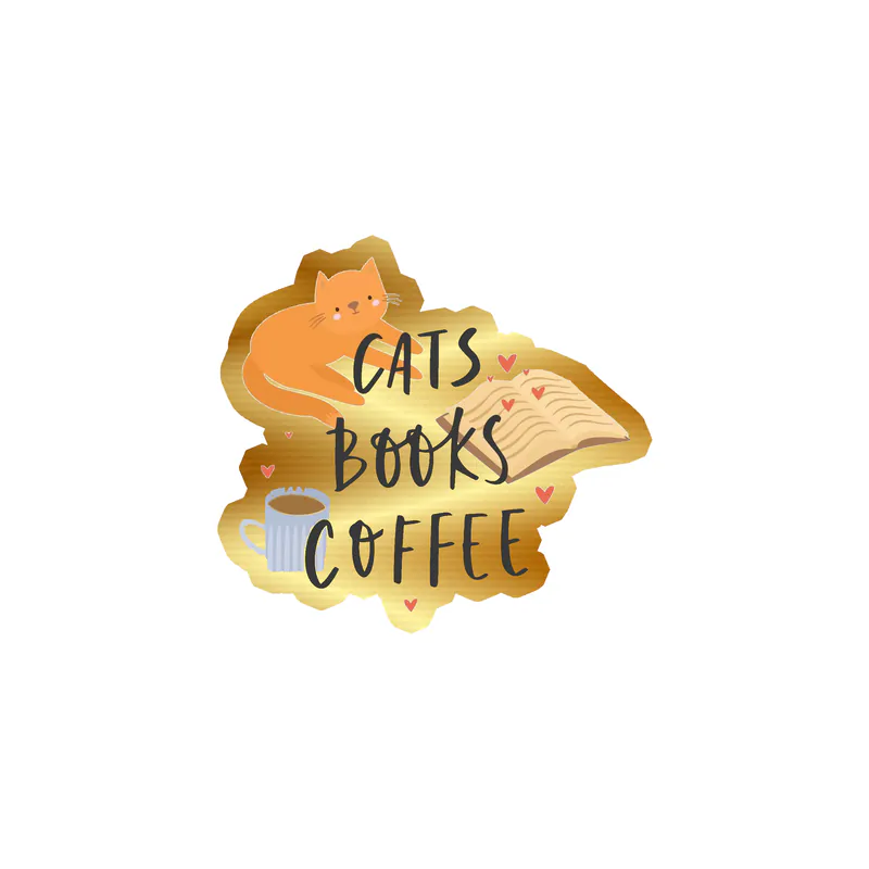 Cats Books Coffee - Gold Chrome Vinyl Decal - Custom Size
