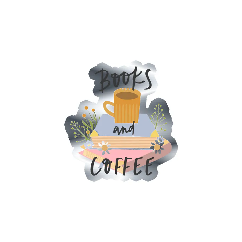 Books and Coffee - Silver Chrome Vinyl Decal - Custom Size