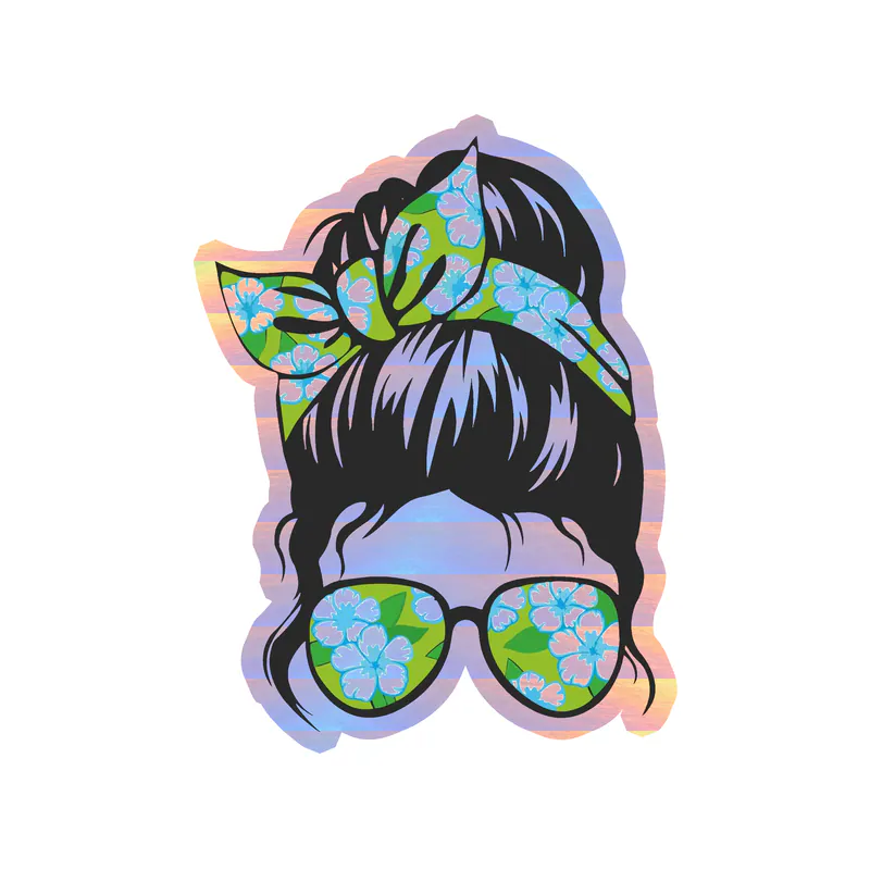 Messy Bun - Holographic Vinyl Decal - Custom Size