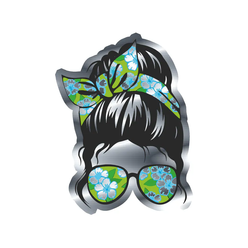 Messy Bun - Silver Chrome Vinyl Decal - Custom Size