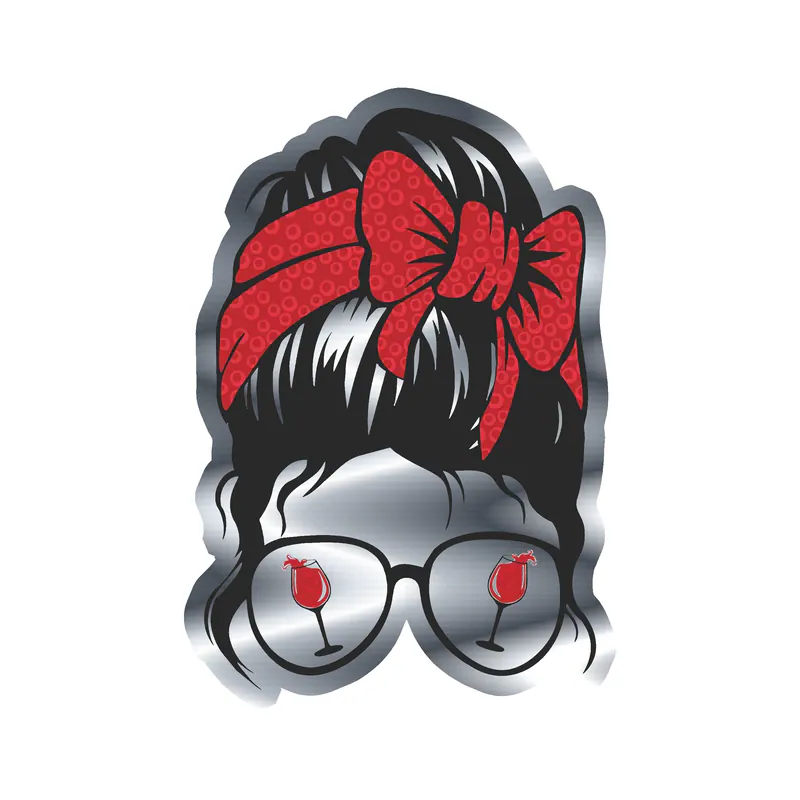 Messy Bun - Silver Chrome Vinyl Decal - Custom Size