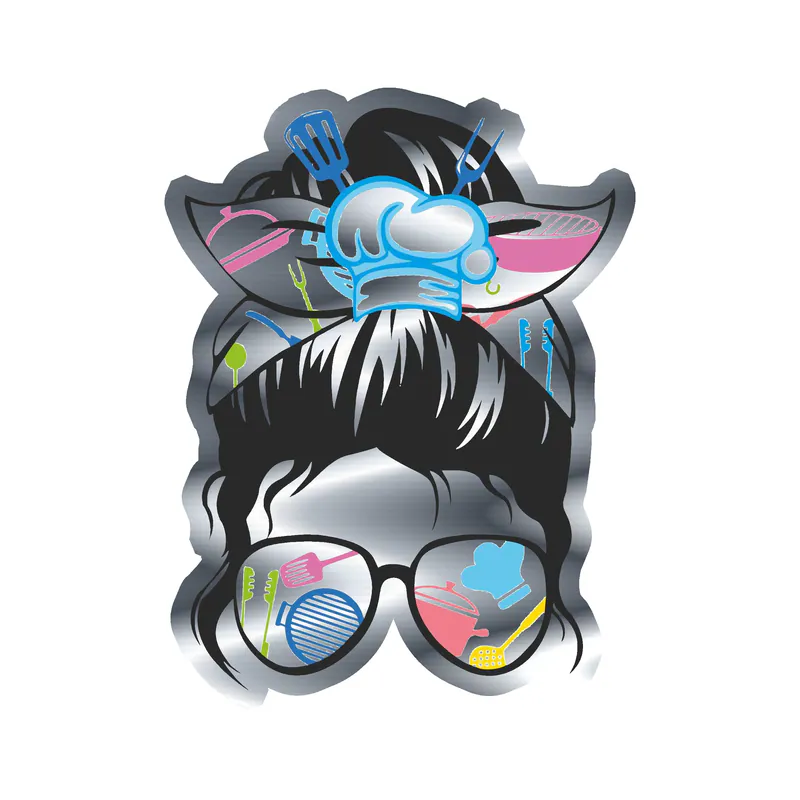 Messy Bun - Silver Chrome Vinyl Decal - Custom Size