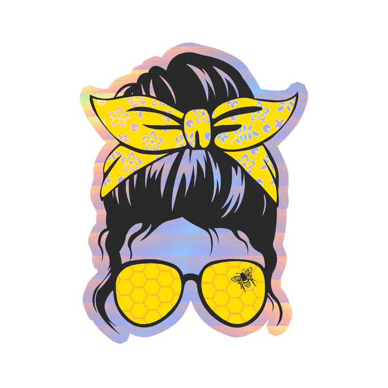 Messy Bun - Holographic Vinyl Decal - Custom Size