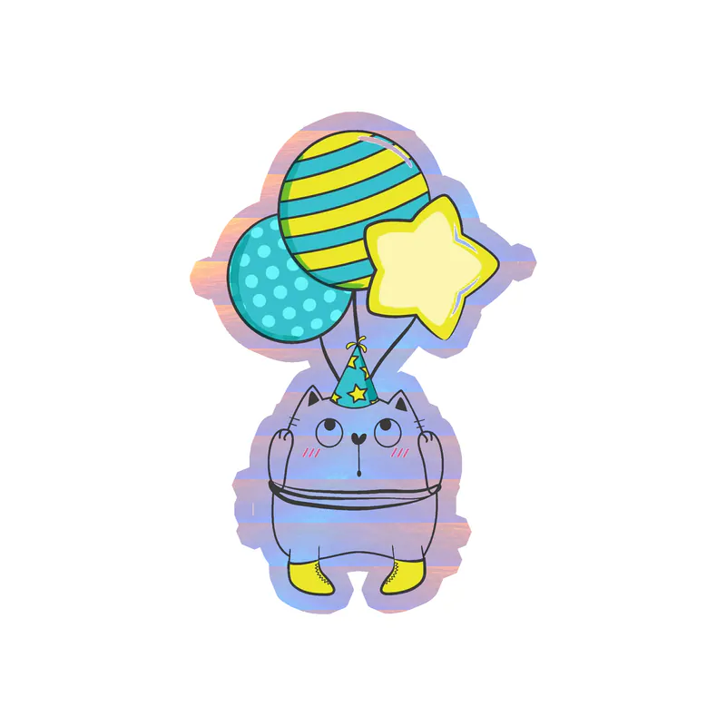 Fat Cat Birthday - Holographic Vinyl Decal - Custom Size