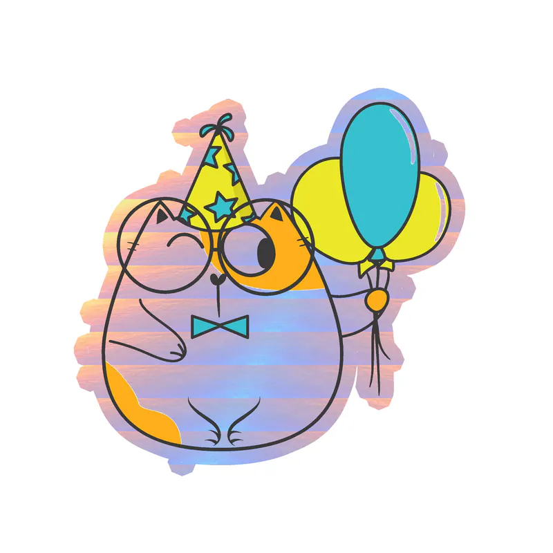 Fat Cat Birthday - Holographic Vinyl Decal - Custom Size