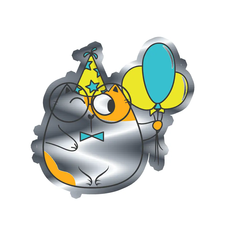 Fat Cat Birthday - Silver Chrome Vinyl Decal - Custom Size