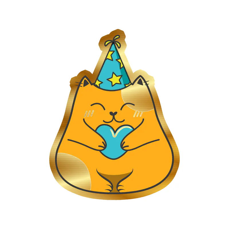 Fat Cat Birthday - Gold Chrome Vinyl Decal - Custom Size