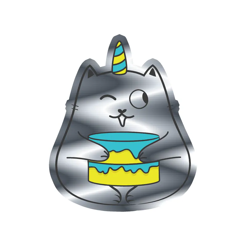 Fat Cat Birthday - Silver Chrome Vinyl Decal - Custom Size