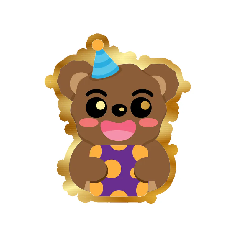 Birthday Bear - Gold Chrome Vinyl Decal - Custom Size