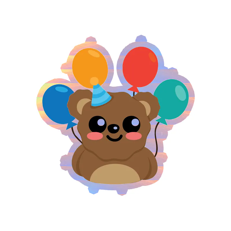 Birthday Bear - Holographic Vinyl Decal - Custom Size