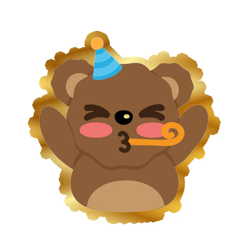 Birthday Bear - Gold Chrome Vinyl Decal - Custom Size