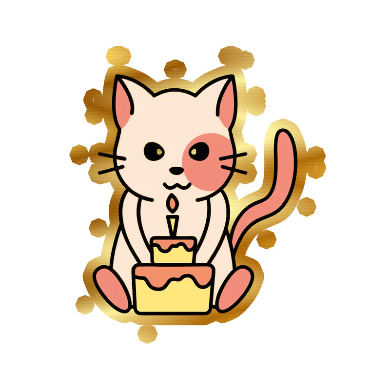 Birthday Cat - Gold Chrome Vinyl Decal - Custom Size