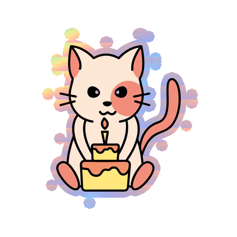 Birthday Cat - Holographic Vinyl Decal - Custom Size