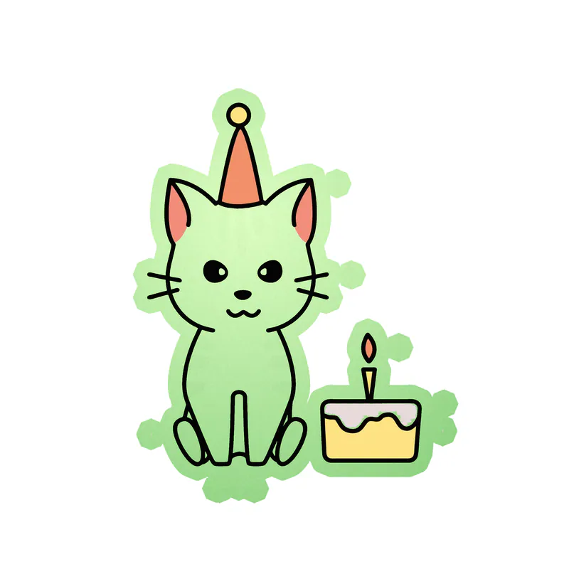 Birthday Cat - Glow in the Dark Vinyl Decal - Custom Size