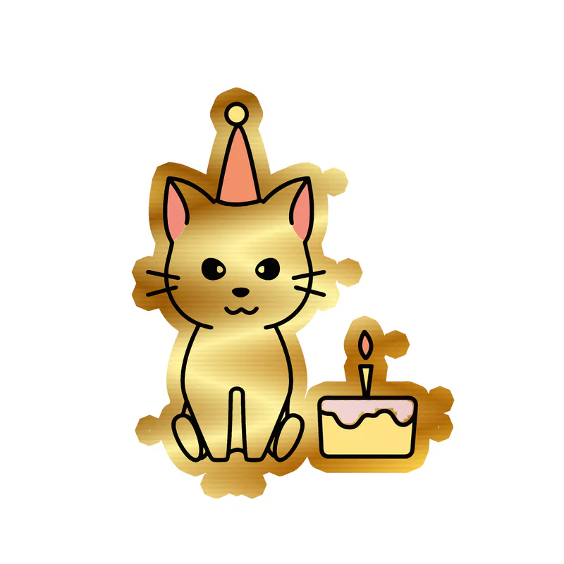 Birthday Cat - Gold Chrome Vinyl Decal - Custom Size