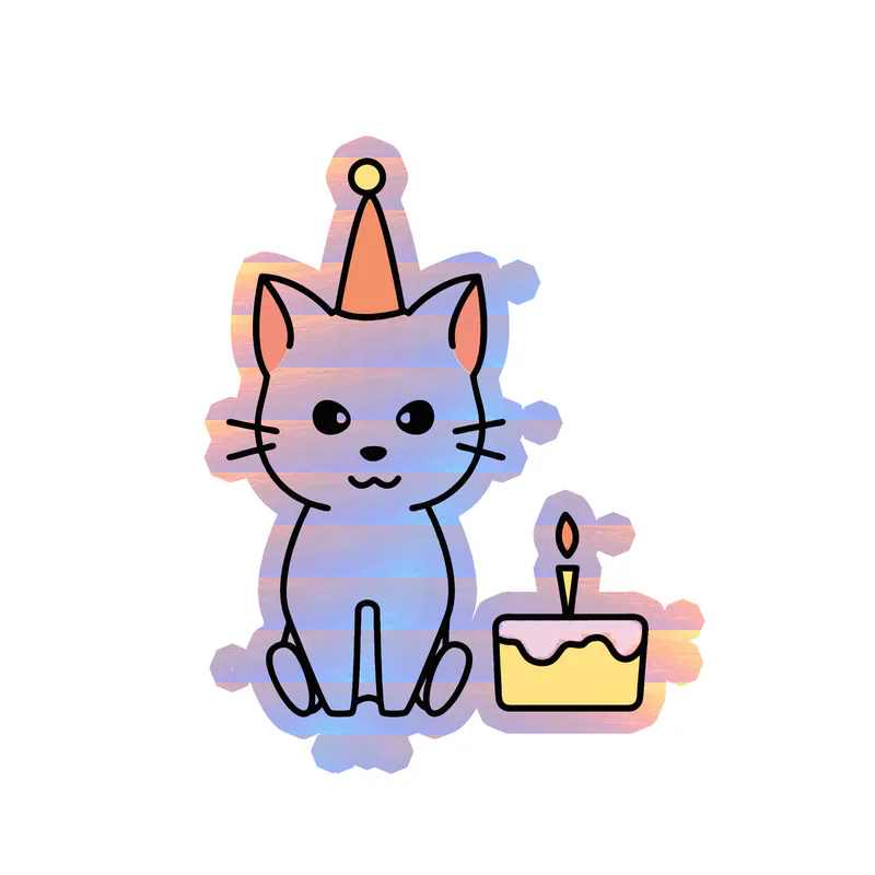 Birthday Cat - Holographic Vinyl Decal - Custom Size