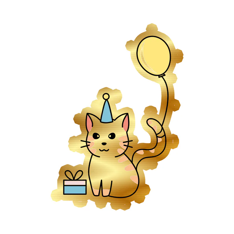 Birthday Cat - Gold Chrome Vinyl Decal - Custom Size