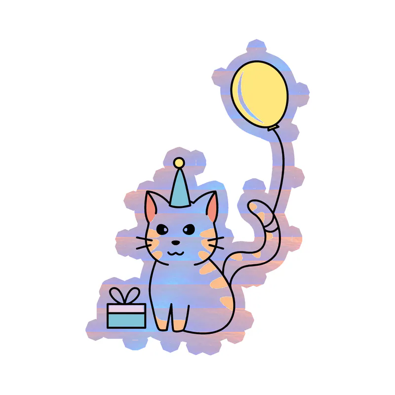 Birthday Cat - Holographic Vinyl Decal - Custom Size