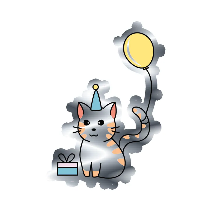 Birthday Cat - Silver Chrome Vinyl Decal - Custom Size