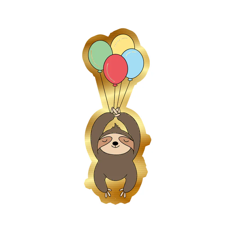 Birthday Sloth - Gold Chrome Vinyl Decal - Custom Size